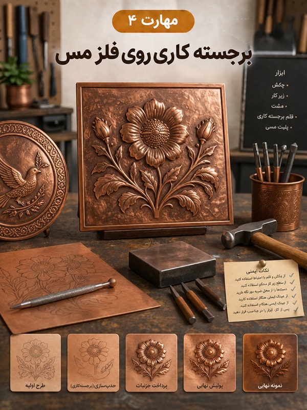 مهارت  4 : برجسته کاری روی فلز مس